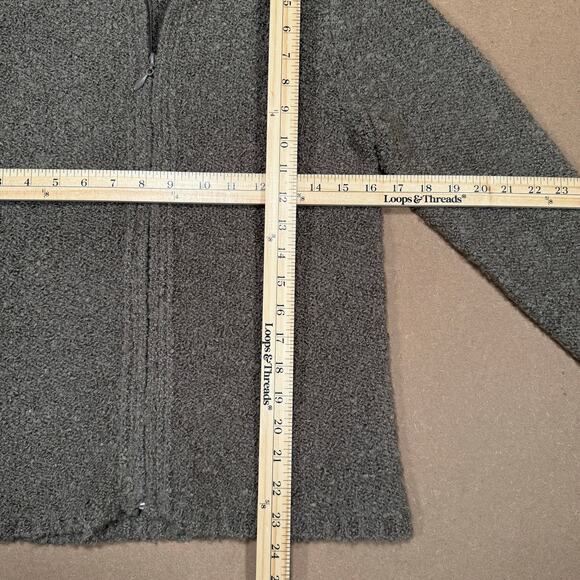 Vintage 90s Gray Bouclé Knit Sweater Jacket Faux Fur Collar Zip Front Women M - Picture 6 of 6